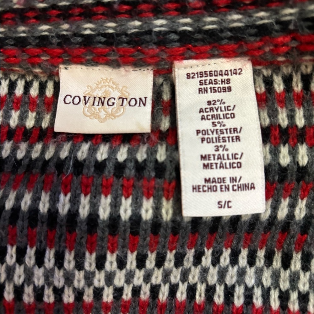 Vintage Covington Red and Black Striped Knit 3/4 Sleeve Cardigan - Picture 2 of 7